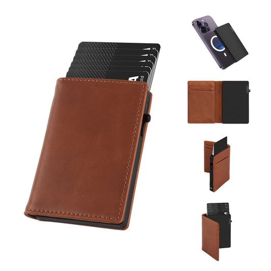 Billetera de aleación de aluminio TOYFID con cubierta de cuero genuino para hombre