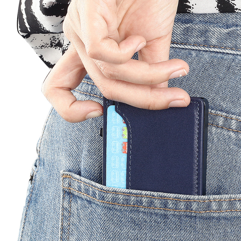 Billetera TOYFID con cubierta de piel sintética, tarjetero emergente de aleación de aluminio