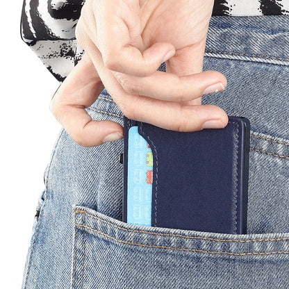 Billetera TOYFID con cubierta de piel sintética, tarjetero emergente de aleación de aluminio