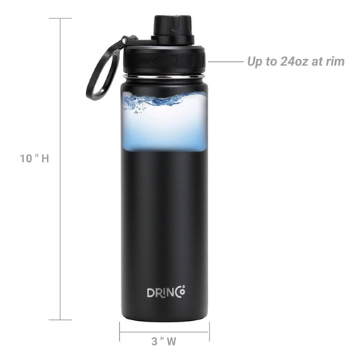 Botella de agua deportiva de acero inoxidable DRINCO® de 22 oz - Negra
